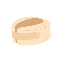 Flat vector illustration of a beige orthopedic neck collar cervical brace. Postsurgery rehabilitation, chiropractic care, geriatric support, and mobility aids