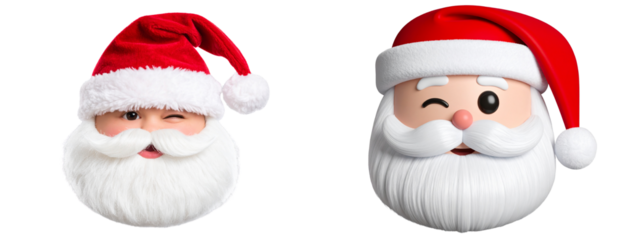 Set Of Winking Santa Claus Emoji with Cartoon Style, Transparent Background