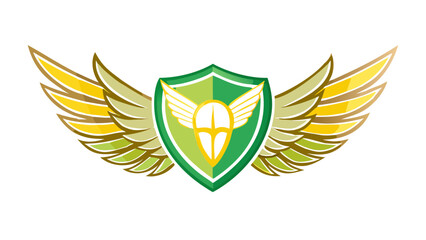 Green shield with wings emblem logo design vector illustration security protection symbol abstract graphic art