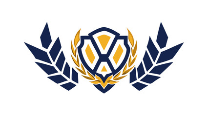 Fototapeta premium Shield badge logo design with wheat leaves and geometric shapes vector illustration for company or brand identity