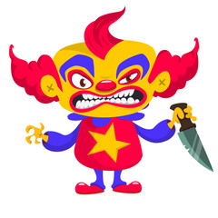 Cartoon scary clown character design. Vector Halloween illustration