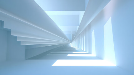 Fototapeta premium Modern and Technological Abstract Tunnel Structure with Light Blue and White in Pure White Background