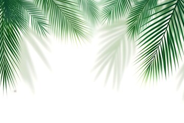 Obraz premium Shadow of palm leaves on a white background, an abstract background for product presentation, a tropical frame.
