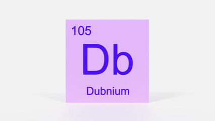 Dubnium Element 3D Render - Periodic Table Box with Atomic Number 105, Scientific Education, Chemistry Classroom, Modern Science Poster, and Laboratory Wall Art