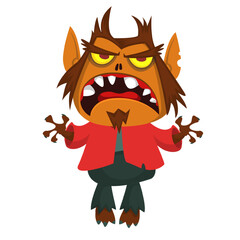 Cartoon funny werewolf character for Halloween design. Vector isolated