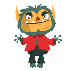 Cartoon funny werewolf character for Halloween design. Vector isolated