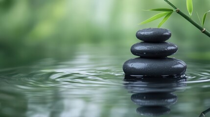 Fototapeta premium Minimalist Zen Stone and Bamboo Spa Background