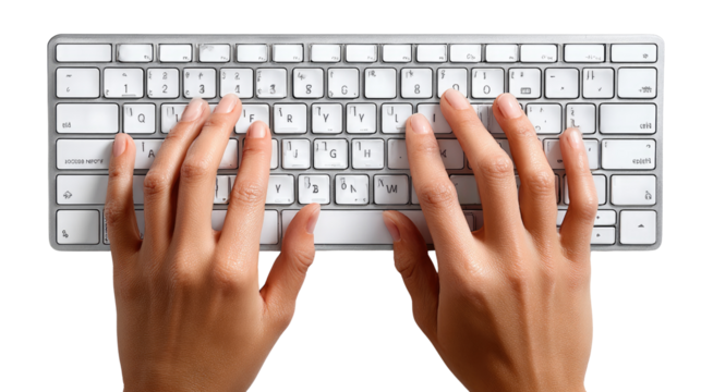 Typing on Keyboard: A person's hands gracefully navigate the keys of a sleek, modern keyboard, representing the flow of information and communication.