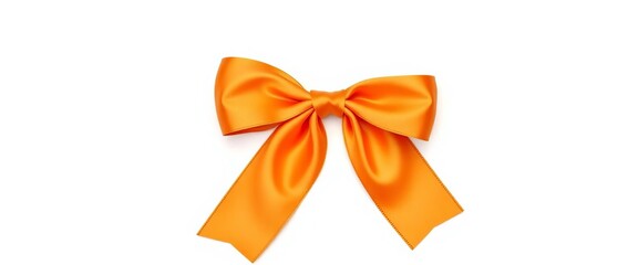 A sophisticated, glossy orange satin bow tied with a flowing ribbon, isolated on pure white , vibrant, celebration