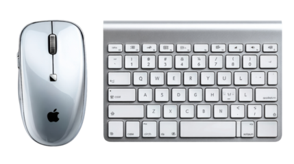 Minimalist Modern Technology: A sleek, top-down shot of a wireless keyboard and mouse, exemplifying minimalist design. Clean lines, and modern aesthetic, perfect for tech and design concepts.