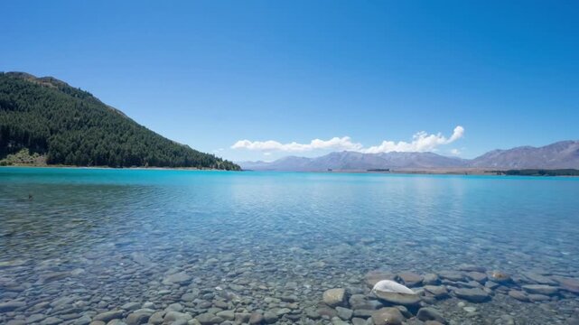 Lake wanaka in new zealand with clear water, mountains, and blue sky on a sunny day