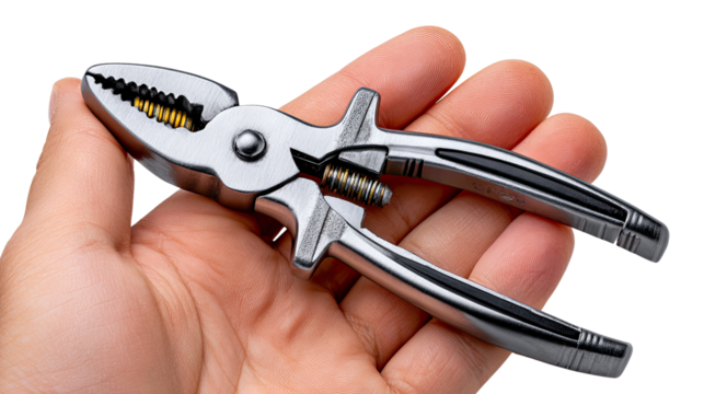 Hand Holding Tool: A close-up perspective displays a hand securely grasping a polished, brand-new tool, symbolizing manual labor and the artistry of craftsmanship.