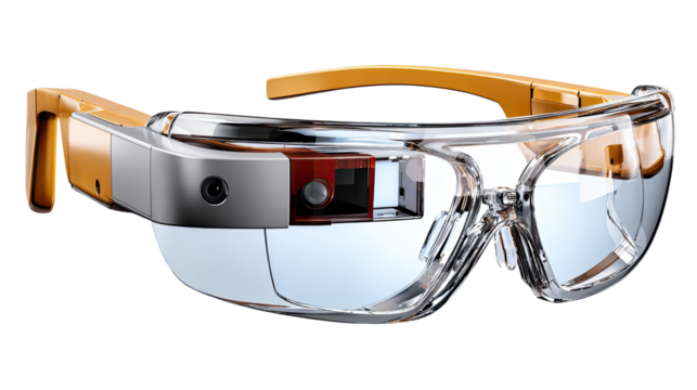 Augmented Reality Smart Glasses: A high-tech pair of smart glasses, showcasing advanced technology with a futuristic design, offering a glimpse into the wearable tech innovation. 