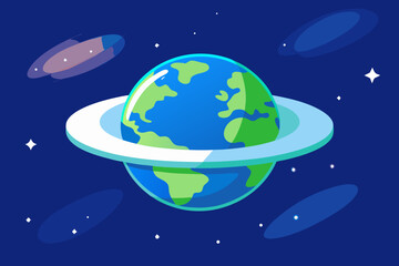 Stylized earth with rings and galaxies in deep space