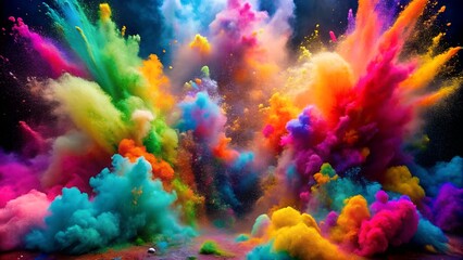 Photo of explosion of vibrant holi powder in a dazzling array of colors, creating a dynamic and energetic abstract background perfect for festive and creative themes