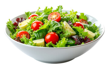  fresh salad with lettuce, cherry tomatoes and cheese isolated on transparent background