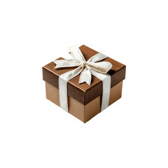 Top View Of Natural Wrapping Gift Box In Brown Paper With White Ribbon isolated on transparent background, PNG
