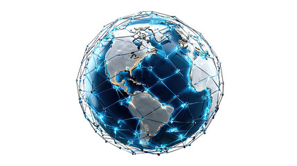 Global Connectivity: This image portrays a high-tech rendering of the Earth, enveloped by a luminous network of interconnected lines, highlighting the seamless flow of global data.