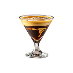 Elegant espresso martini cocktail glass isolated on transparent background, PNG