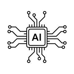 Vector illustration of ai chip processor with circuits isolated on white background