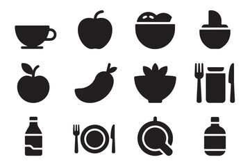 Vector illustration of healthy food icons and utensils