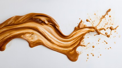 Vibrant brown paint fluid flowing on a white background, Brown liquid creates a visual effect
