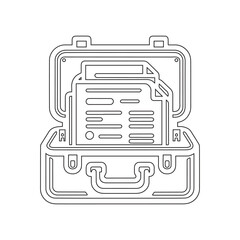 Open Briefcase with Documents Icon Vector Black and White