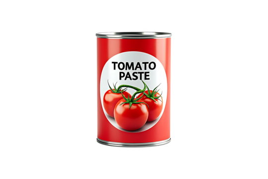  a red and white striped tin can of tomato paste, isolated on transparent background