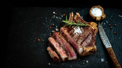 Close - Up of Grilled Dry - Aged Sliced Tomahawk Steak