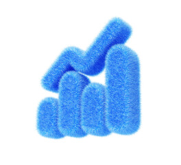 Blue fur fluffy bar chart or diagram 3d icon for digital presentation of statistic and analytics data. Furry plush graph with growth line for report, finance or business analysis