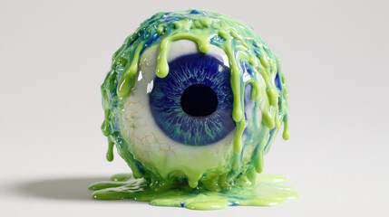 Realistic slime-covered eyeball for spooky Halloween concept