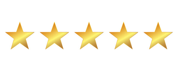 Five stars rating vector icon. 5 Golden stars  isolated on transparent background