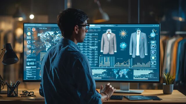 Retail marketing manager personalizes product recommendations using adaptive AI platform in modern office
