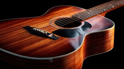 Fototapeta premium Acoustic Guitar Close-Up on Black Background