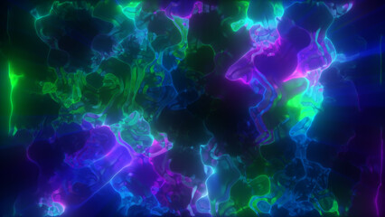 Abstract neon cosmic visual with flowing patterns of blue, purple, and green hues, creating a dreamy sci-fi atmosphere