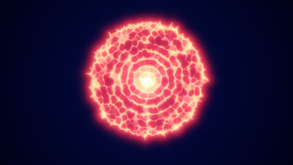 Electric orb with bright orange concentric rings and glowing edges resembling a pulsating energy source