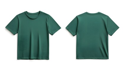 Green T-shirt template, front and back view isolated on a white background,