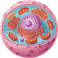 Detailed cartoon diagram of an animal cell showing the nucleus and various organelles