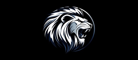 Obraz premium White lion head logo on black background