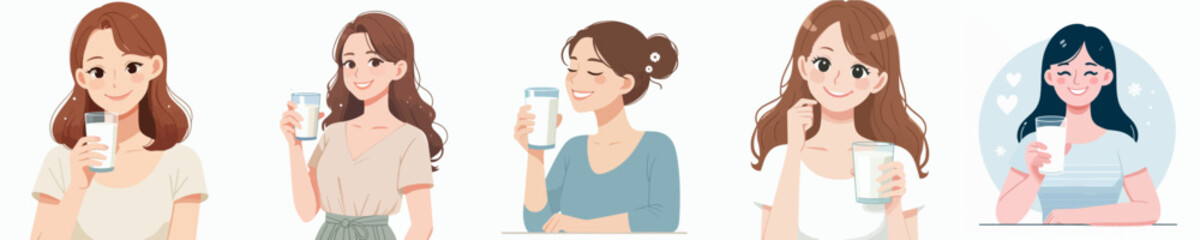 vector of a woman drinking milk in the morning