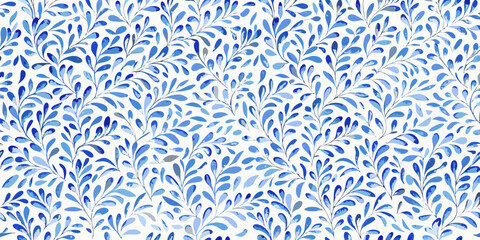Blue watercolor floral pattern on white background