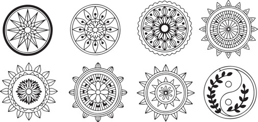 Collection of Hand-Drawn Circular Floral and Nature-Inspired Designs