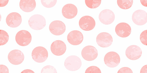 Soft pink watercolor polka dots on white background seamless pattern