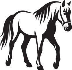 Walking horse silhouette black and white, Equine animal vector
