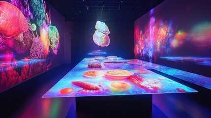 Immersive culinary experience with interactive projections for a futuristic dining atmosphere