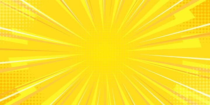 Yellow comic book background. Modern creative pop art orange halftone style background