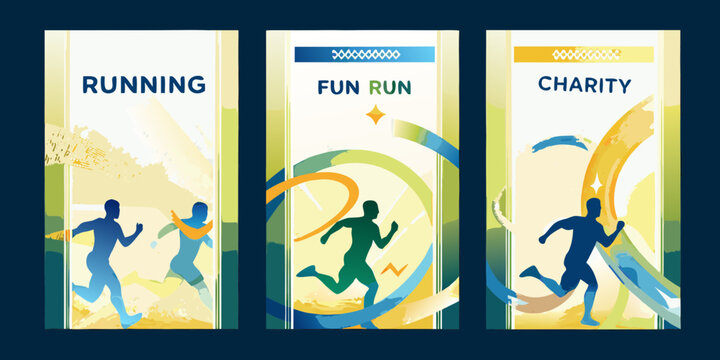 Dynamic running event posters featuring silhouettes and abstract designs - Powered by Adobe