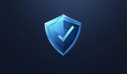 Blue security shield with a checkmark icon on a dark blue background, vector illustration design. Cyber layer for website banner and web layout