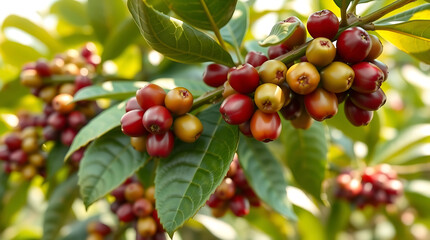  Close-Up of Coffee Cherries in Sunlight — Vibrant Agricultural Crop Image