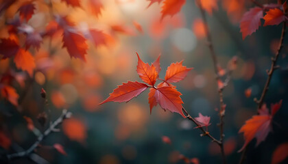 Autumn Maple Leaves Bright Orange Red Foliage in Fall Nature Scene